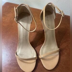 Stuart Weitzman Nudist Patent Minimalist Sandal in Nude 7